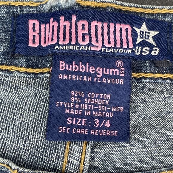 Vtg Y2K Bubblegum Jeans Womens 3/4 Flare Gold Silver Embroidered Stars Low Rise - Picture 6 of 8